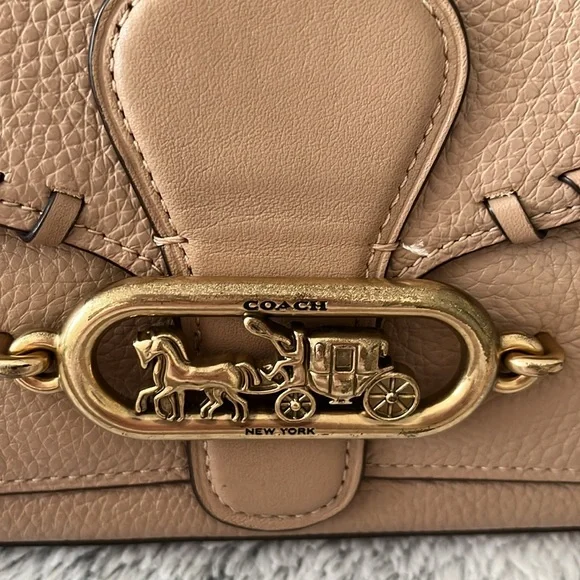 Coach Beige Leather Shoulder Bag with Gold Accents - Picture 13 of 15